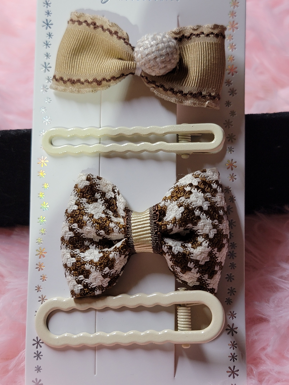Kids Hair Bow Clip Set in Cream and Brown